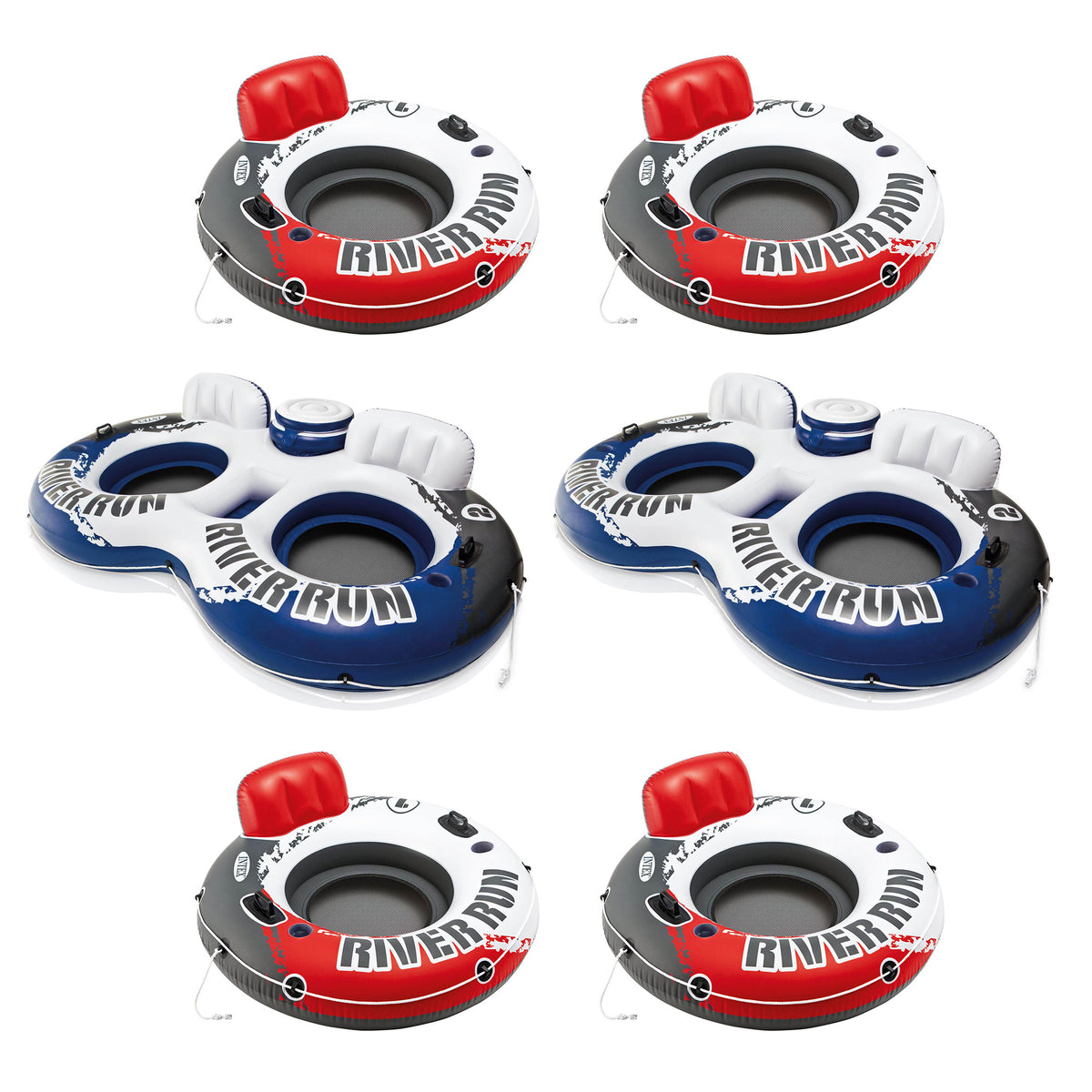 Intex 1 Person Floating Water Tube (4 Pack) & 2 Person Pool Tube (2 Pack)
