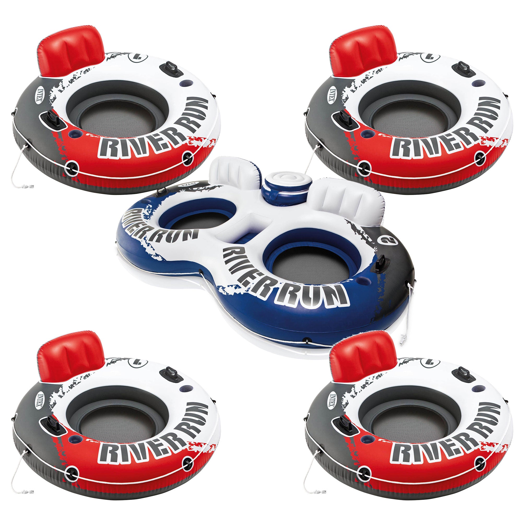 Intex 1 Person Floating Water Tube (4 Pack) & 2 Person Pool Tube