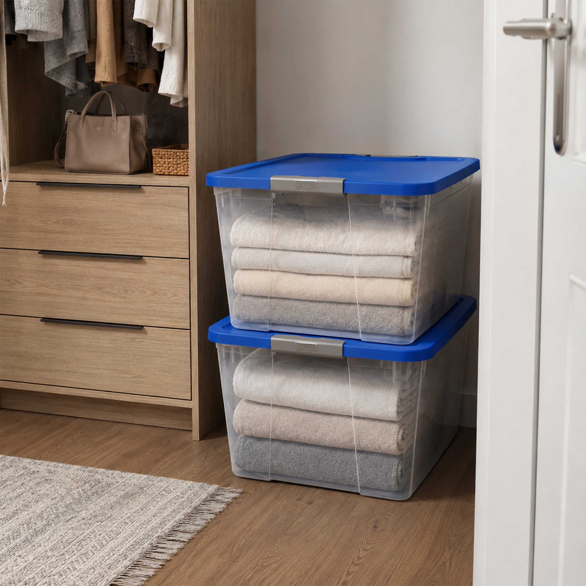 Homz 64 Qt Latch Large Clear Stackable Storage Bin w/ Blue Lid (Open Box)