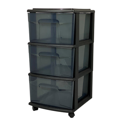 Homz 25" Black Tall Solid Plastic 3 Drawer Wheeled Home Storage Organizer Cart - VMInnovations