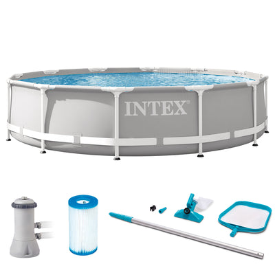 Intex 12ft x 30in Prism Frame Above Ground Swimming Pool and Maintenance Kit