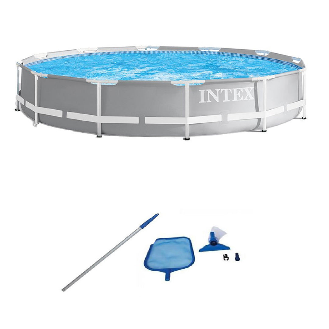 Intex 12ft x 30in Prism Frame Above Ground Swimming Pool and Maintenance Kit