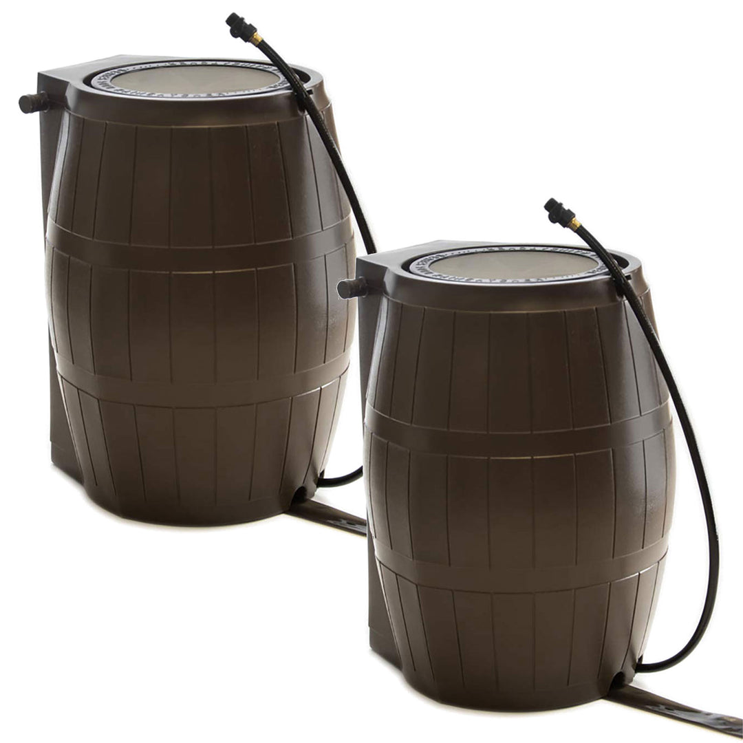 FCMP Outdoor 50-Gallon BPA Free Home Rain Water Catcher Barrel, Brown (2 Pack)