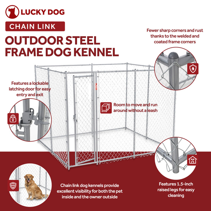 Lucky Dog 10' x 10' Chain Link Dog Kennel (2 Pack) & Waterproof Roof Cover