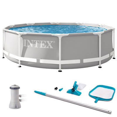 INTEX 10' x 30" Prism Frame Above Ground Swimming Pool and Maintenance Kit