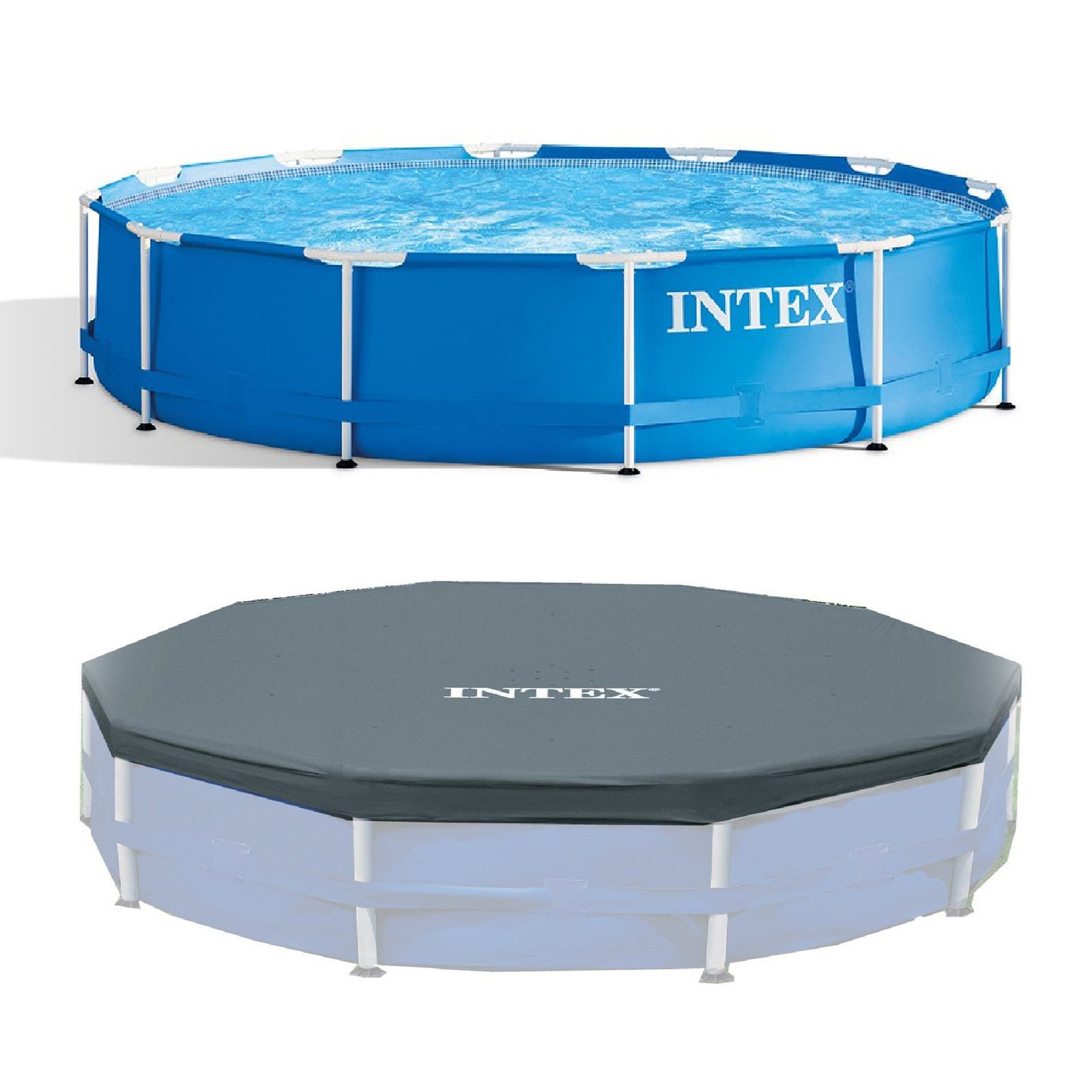 Intex 12 Foot x 30 In. Above Ground Pool & Intex 12 Foot Round Pool Cover - VMInnovations