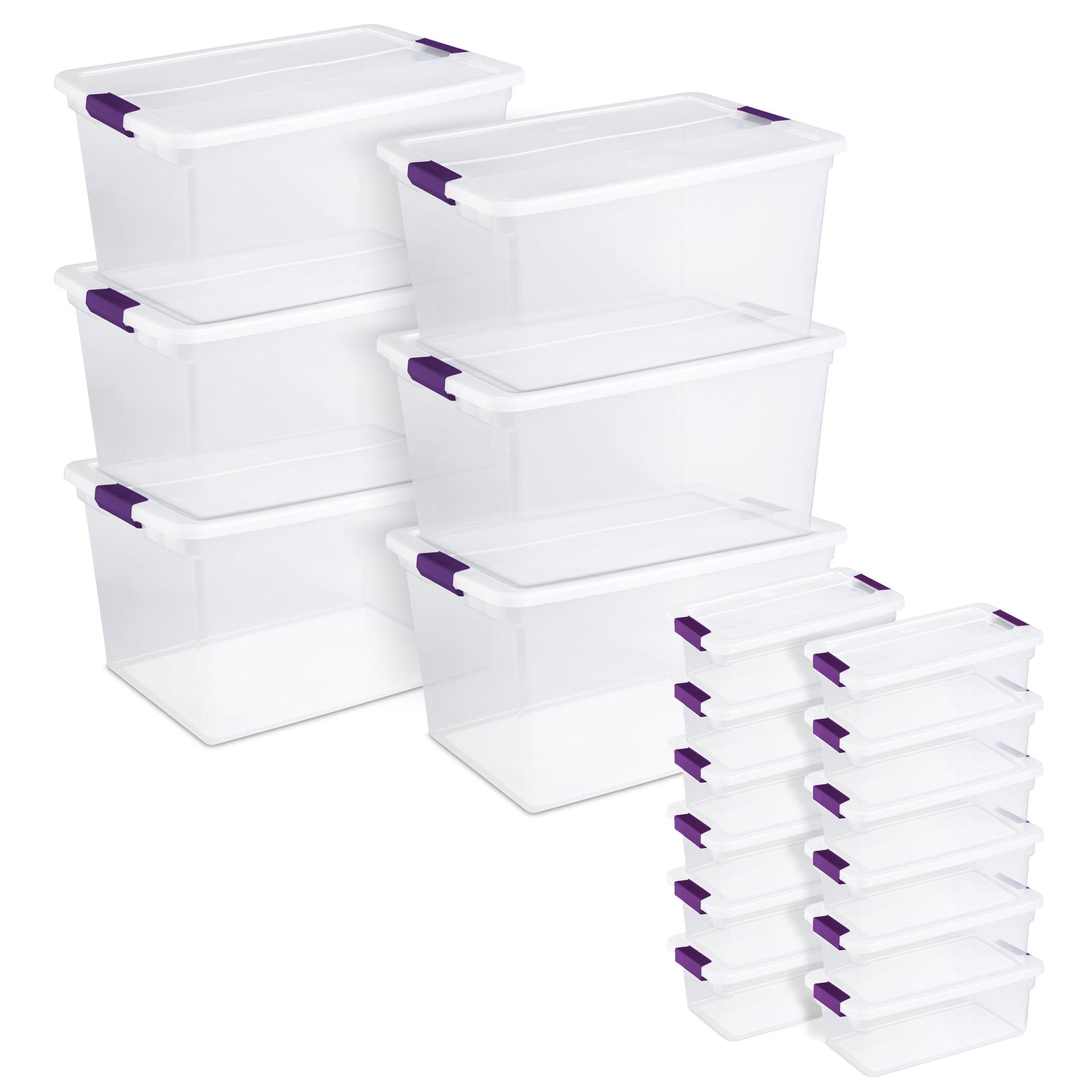 Sterilite Plastic Latching Storage Tote, 66Qt, 6 Pack & Shoe Box, 6Qt, 12 Pack - VMInnovations