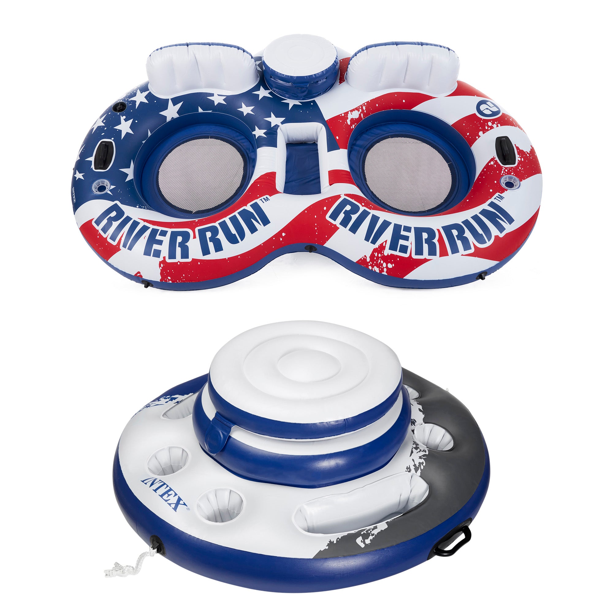 Intex American Flag Inflatable Float & Intex Inflatable Beverage Cooler Float - VMInnovations