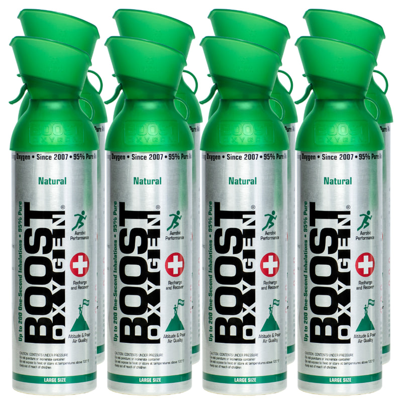 Boost Oxygen 10 Liter Canned Oxygen Bottle with Mouthpiece, Natural (8 Pack)