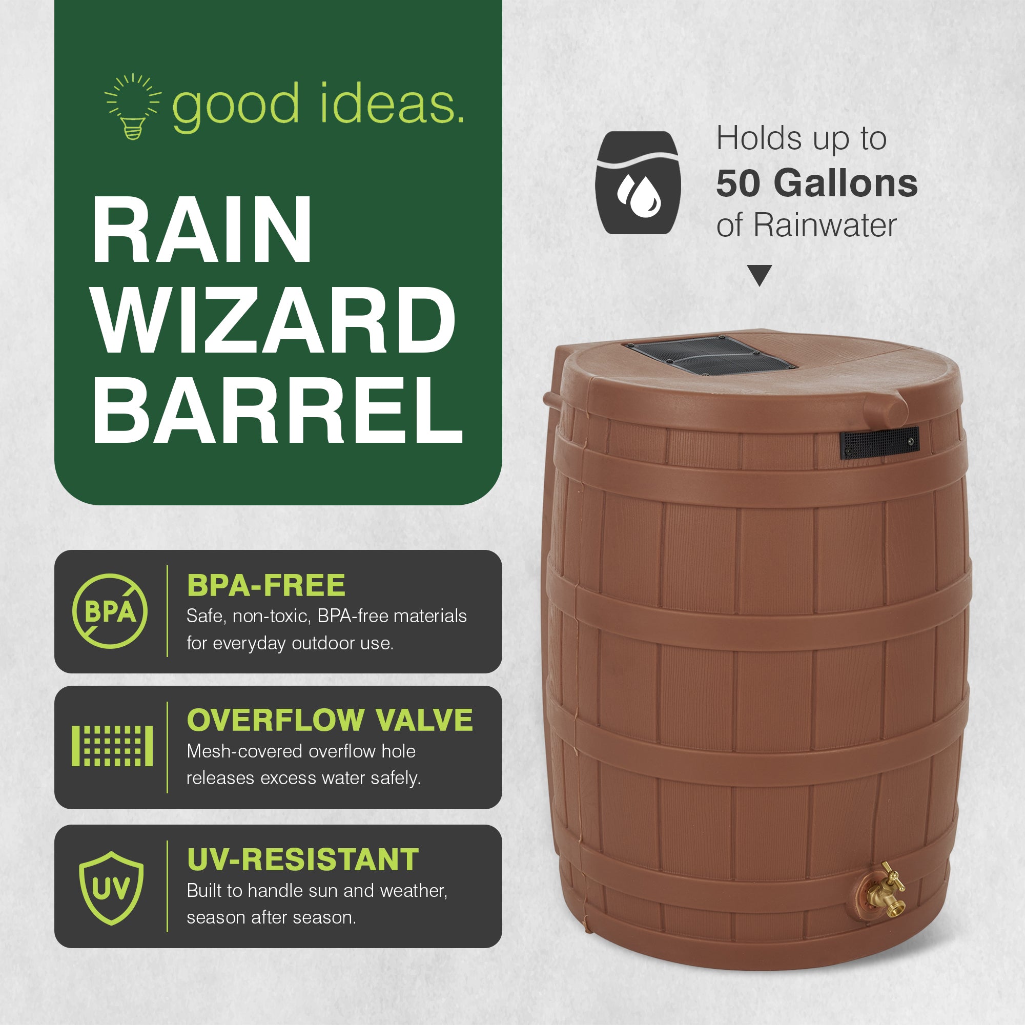 Good Ideas Rain Wizard Storage Collection Rain Barrel 50-Gallon, Terra Cotta