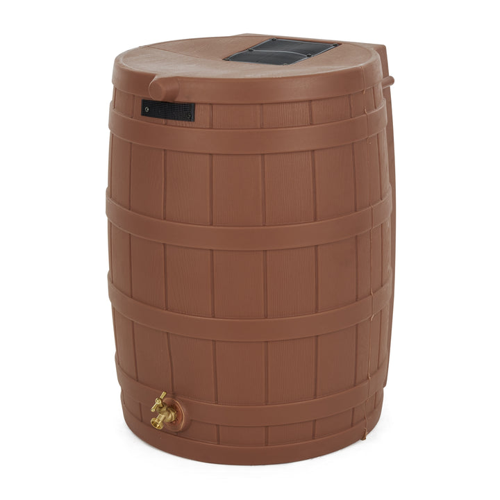 Good Ideas Rain Wizard 50 Gal Plastic Rain Barrel, Terra Cotta & 50' Soaker Hose