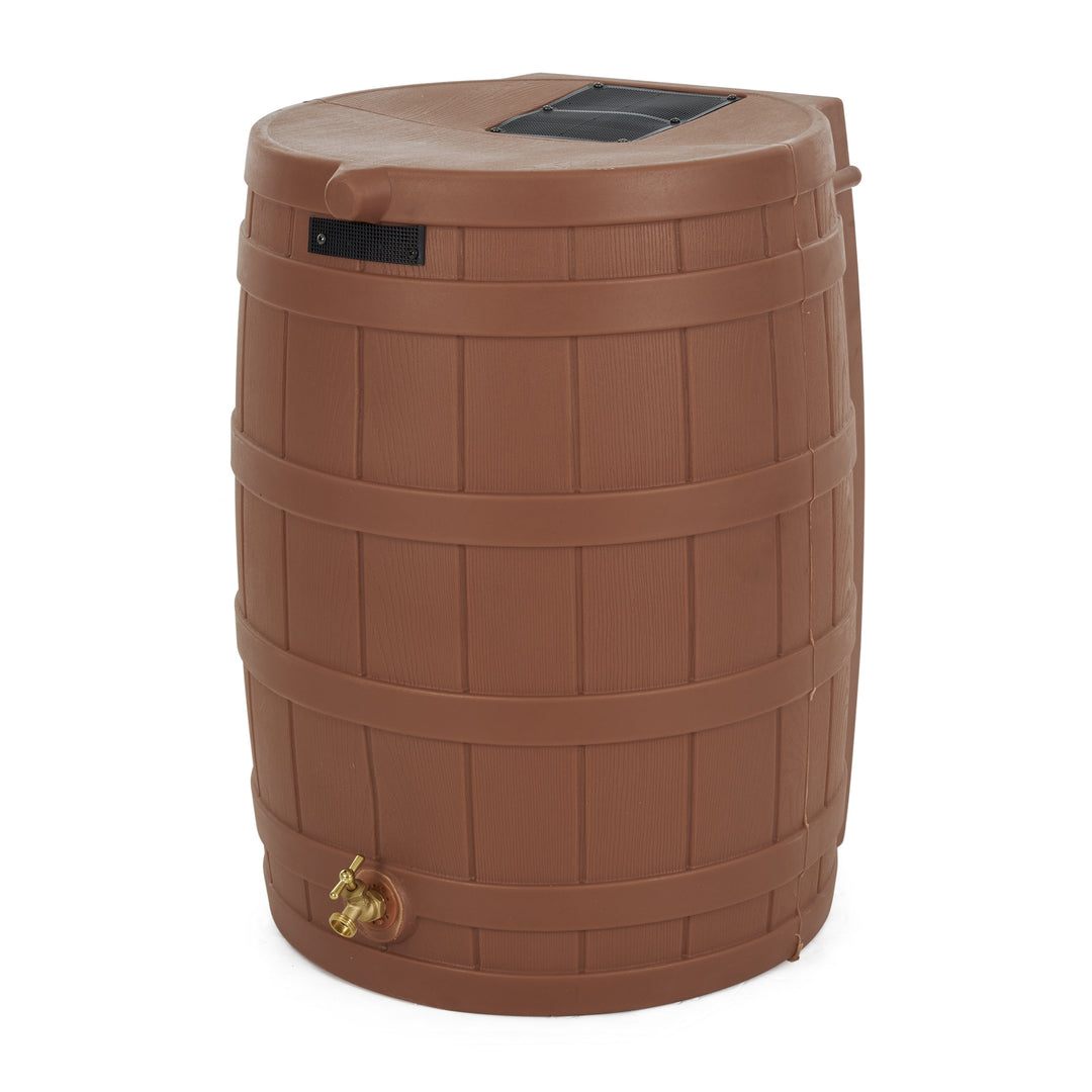 Good Ideas Rain Wizard 50 Gal Plastic Rain Barrel, Terra Cotta & 50' Soaker Hose