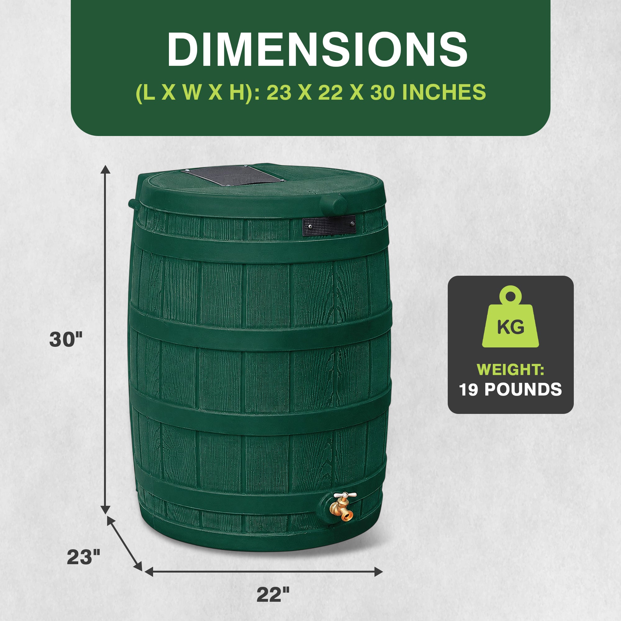 Good Ideas Rain Wizard Water Storage 50 Gal Capacity Collection Barrel, Green