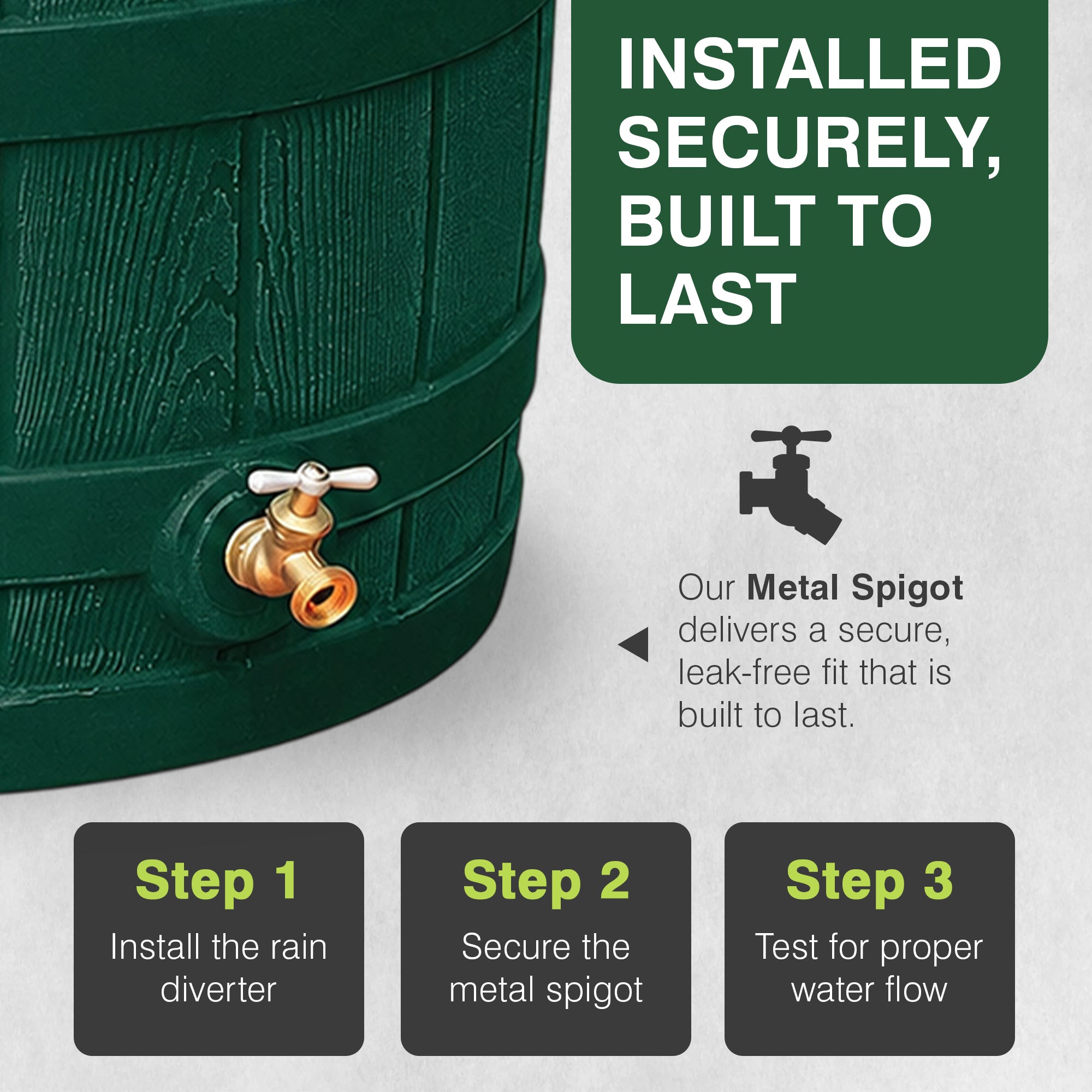 Good Ideas Rain Wizard Water Storage 50 Gal Capacity Collection Barrel, Green