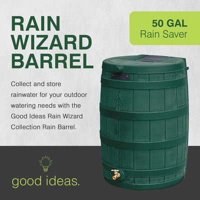 Good Ideas Rain Wizard Water Storage 50 Gal Capacity Collection Barrel, Green - VMInnovations