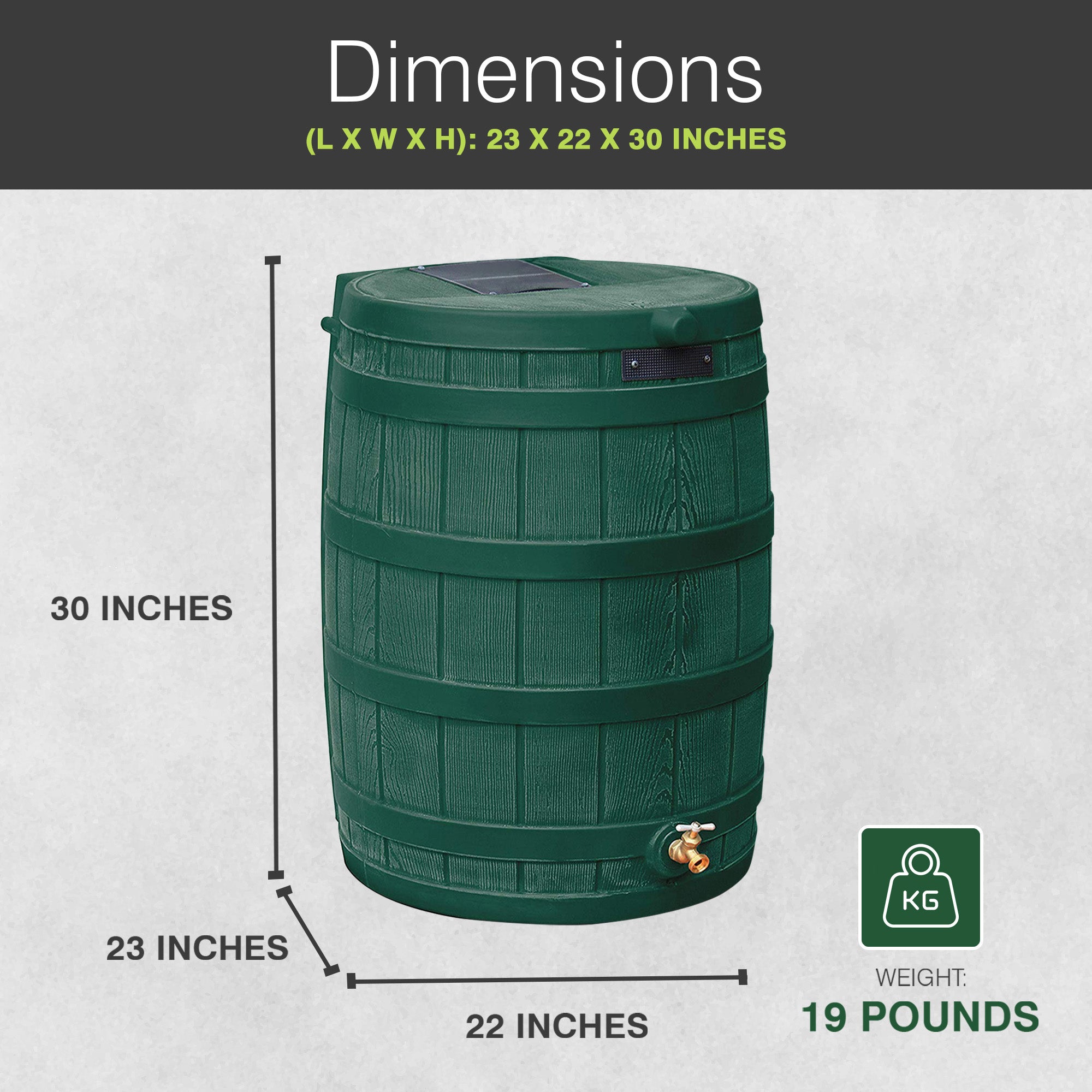 Good Ideas Rain Wizard Water Storage 50 Gal Capacity Collection Barrel, Green - VMInnovations