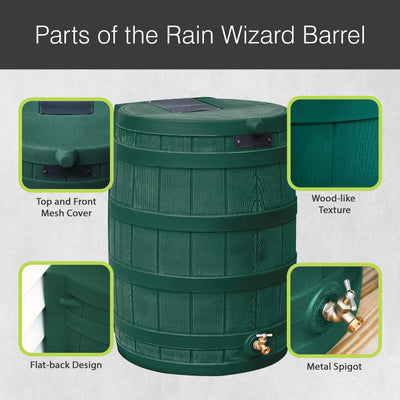 Good Ideas Rain Wizard Water Storage 50 Gal Capacity Collection Barrel, Green - VMInnovations