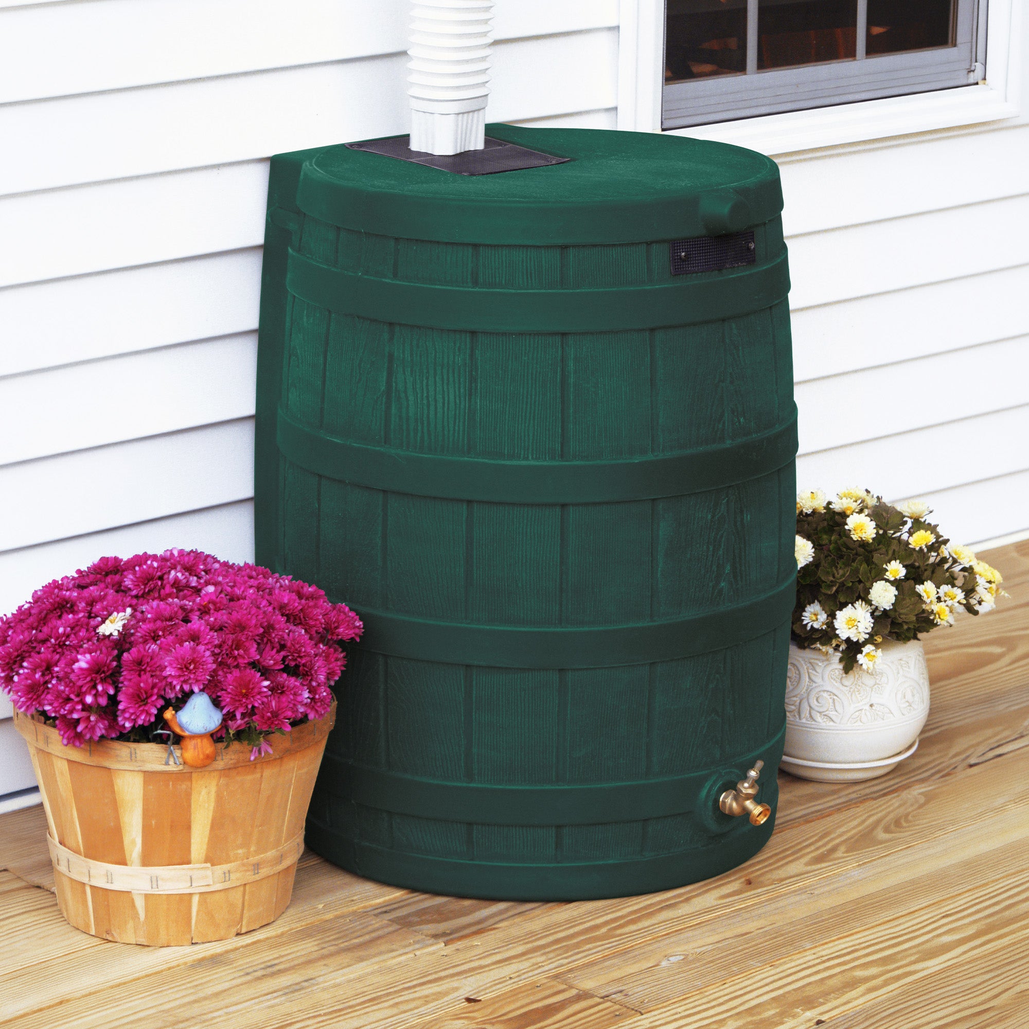 Good Ideas Rain Wizard Water Storage 50 Gal Capacity Collection Barrel, Green