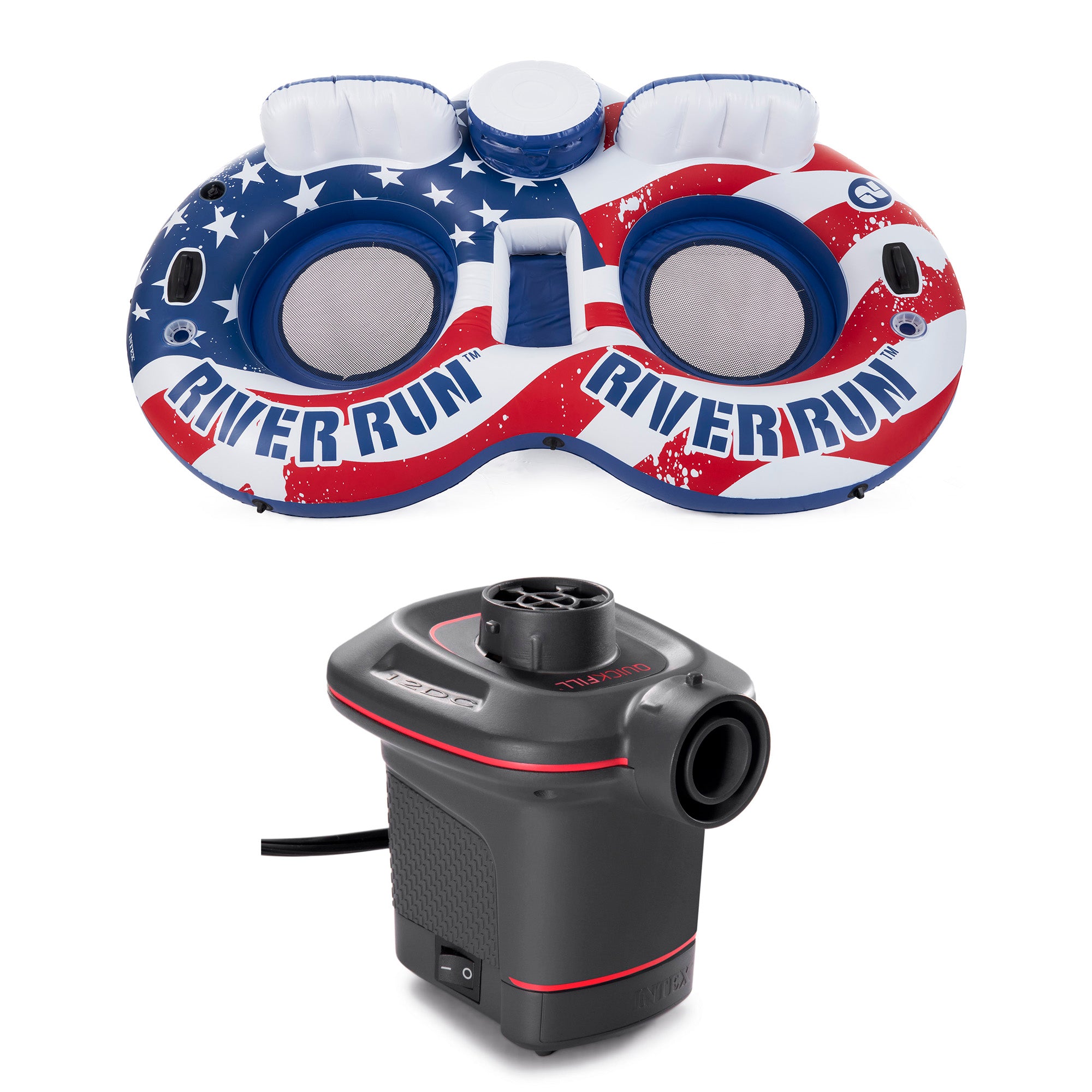 Intex American Flag Inflatable Tube w/ Intex 12-Volt Corded Electric Air Pump