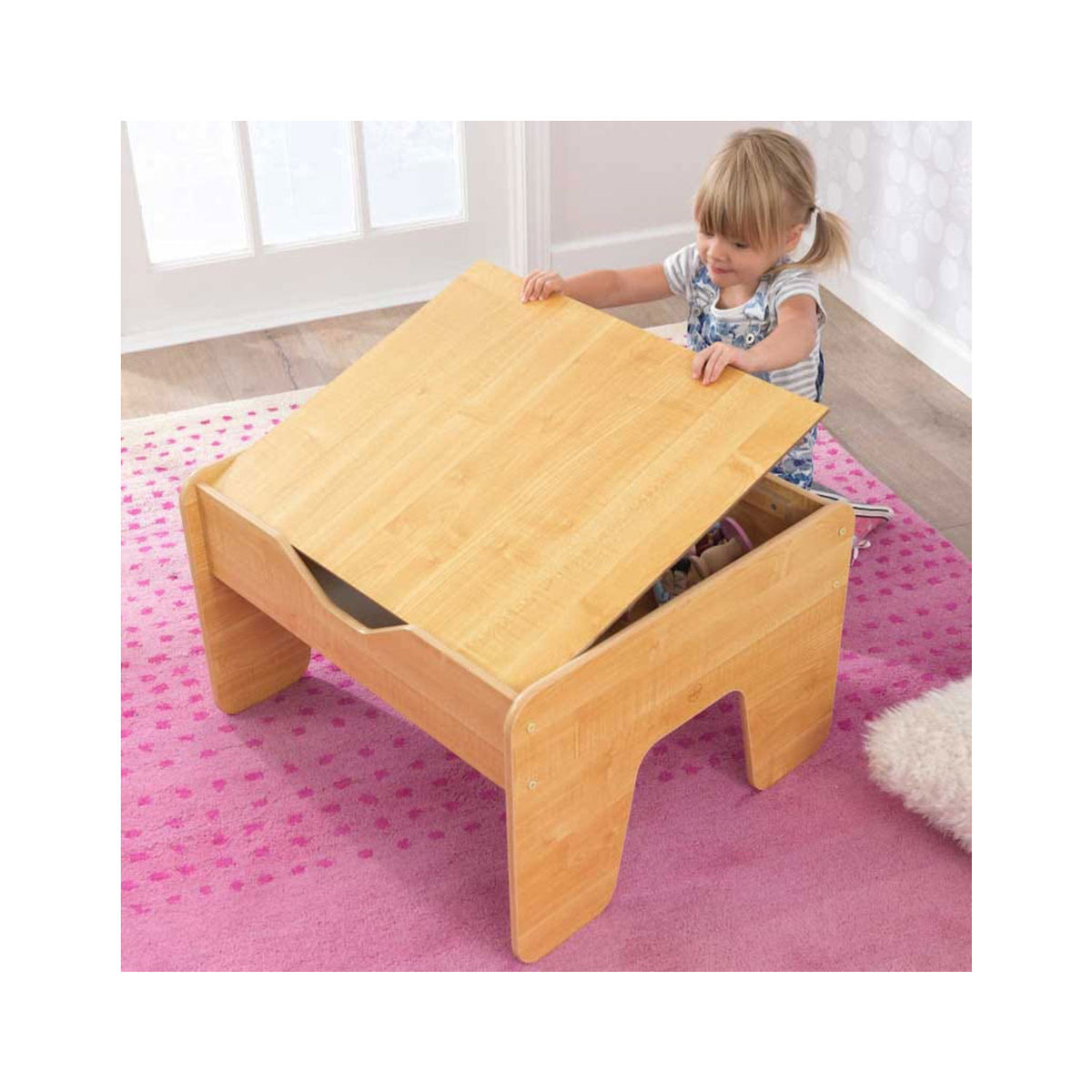 KidKraft 2-in-1 Play Table with Plastic Building Block Board, Natural (Used)