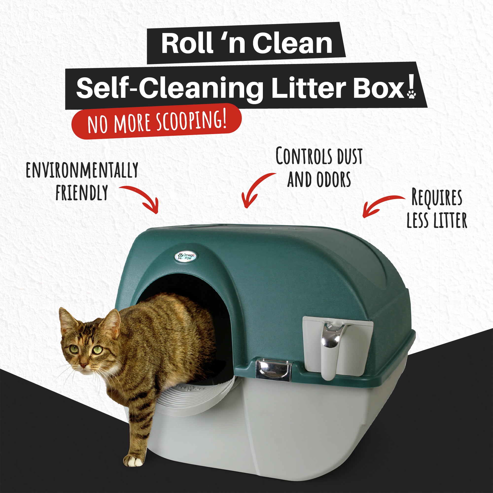 Omega Paw Roll'n Clean No Scoop Self-Cleaning Home Cat Litter Box, Green (Used) - VMInnovations