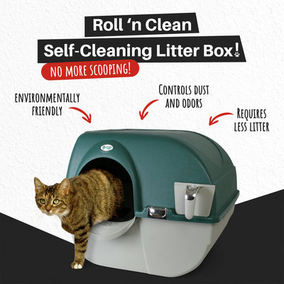 Omega Paw Roll'n Clean No Scoop Self-Cleaning Home Cat Litter Box, Green (Used)