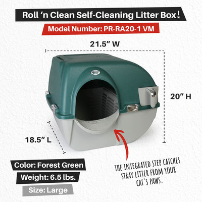 Omega Paw Roll'n Clean No Scoop Self-Cleaning Home Cat Litter Box, Green (Used)