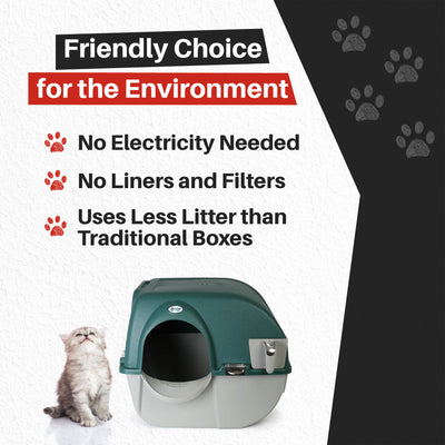 Omega Paw Roll'n Clean No Scoop Self-Cleaning Home Cat Litter Box, Green (Used) - VMInnovations