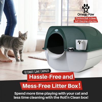 Omega Paw Roll'n Clean No Scoop Self-Cleaning Home Cat Litter Box, Green (Used) - VMInnovations