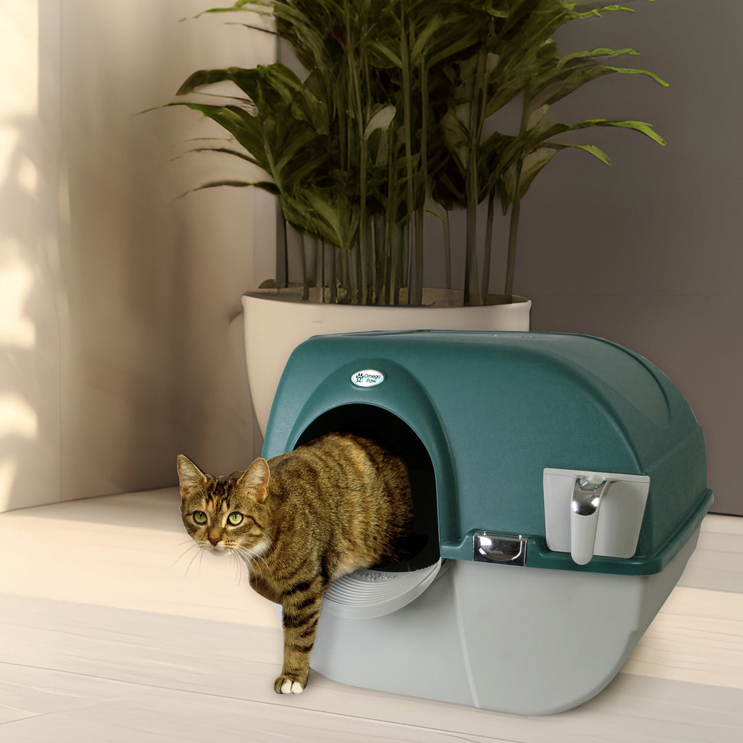 Omega Paw Roll'n Clean No Scoop Self-Cleaning Home Cat Litter Box, Green (Used)