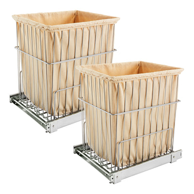 Rev-A-Shelf HRV-1520 S CR Pullout Wire Clothes Hamper w/ Liner, Chrome (2 Pack)