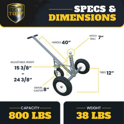 Tow Tuff Adjustable Solid Steel 800 lb Capacity Trailer Dolly w/ Caster (2 Pack) - VMInnovations