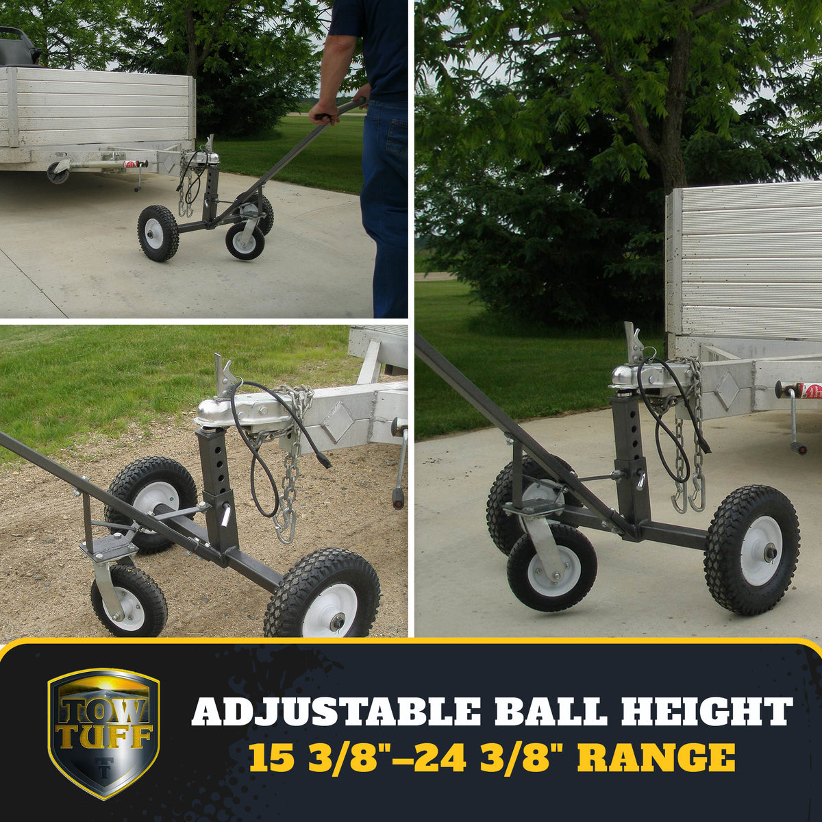 Tow Tuff Adjustable Solid Steel 800 lb Capacity Trailer Dolly w/ Caster (2 Pack) - VMInnovations