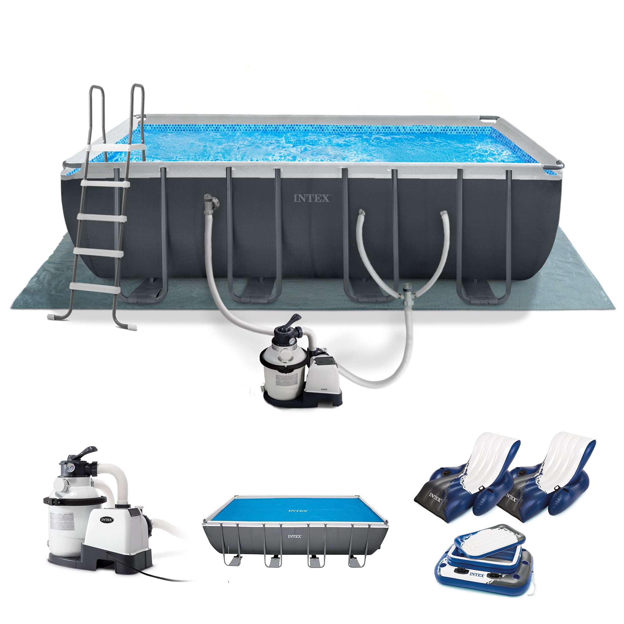 INTEX 18' x 9' x 53" Ultra XTR Frame Pool, Cover, Cooler, and Float (2 Pack) - VMInnovations