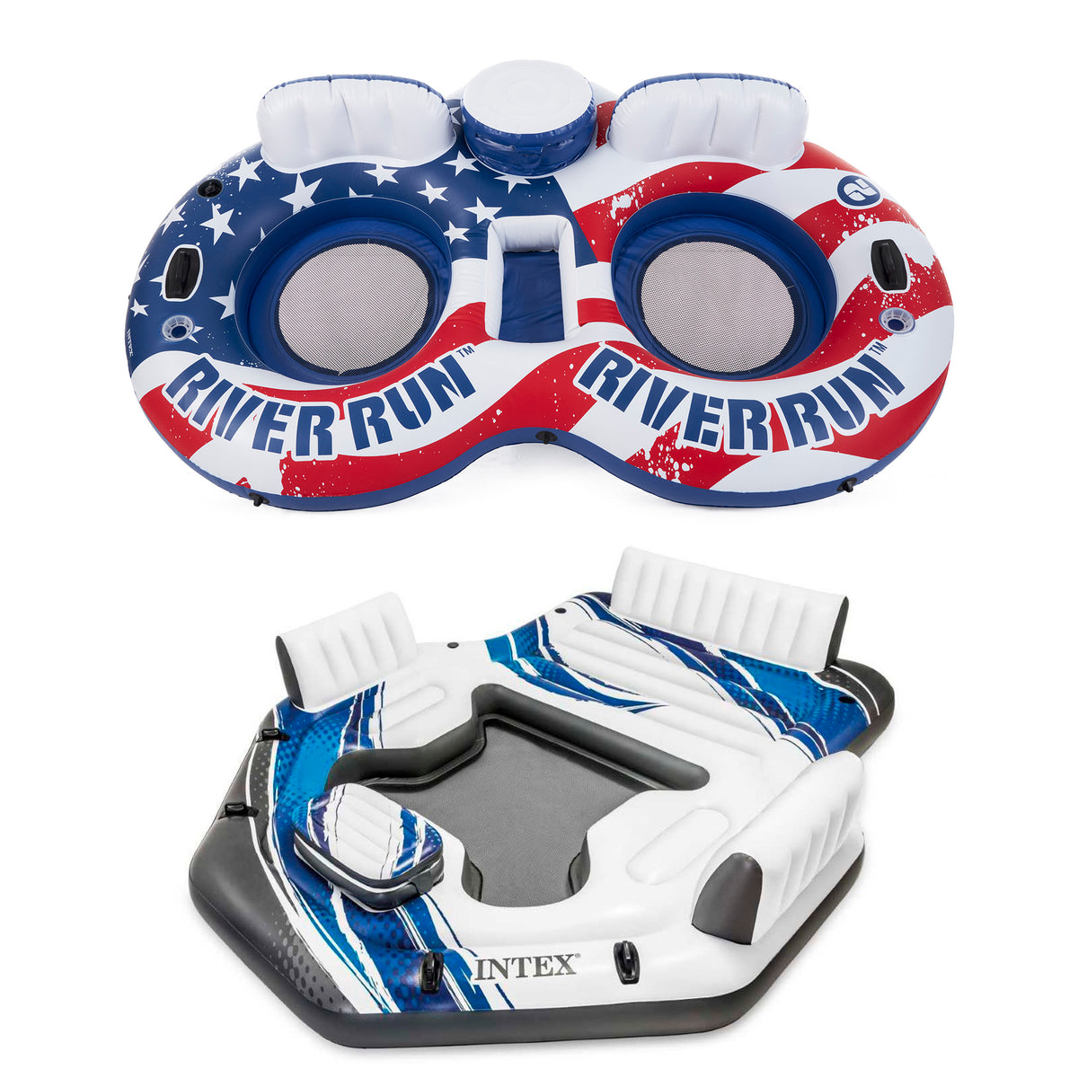 Intex American Flag Inflatable Pool Float & 5 Seat Inflatable Tropical Island