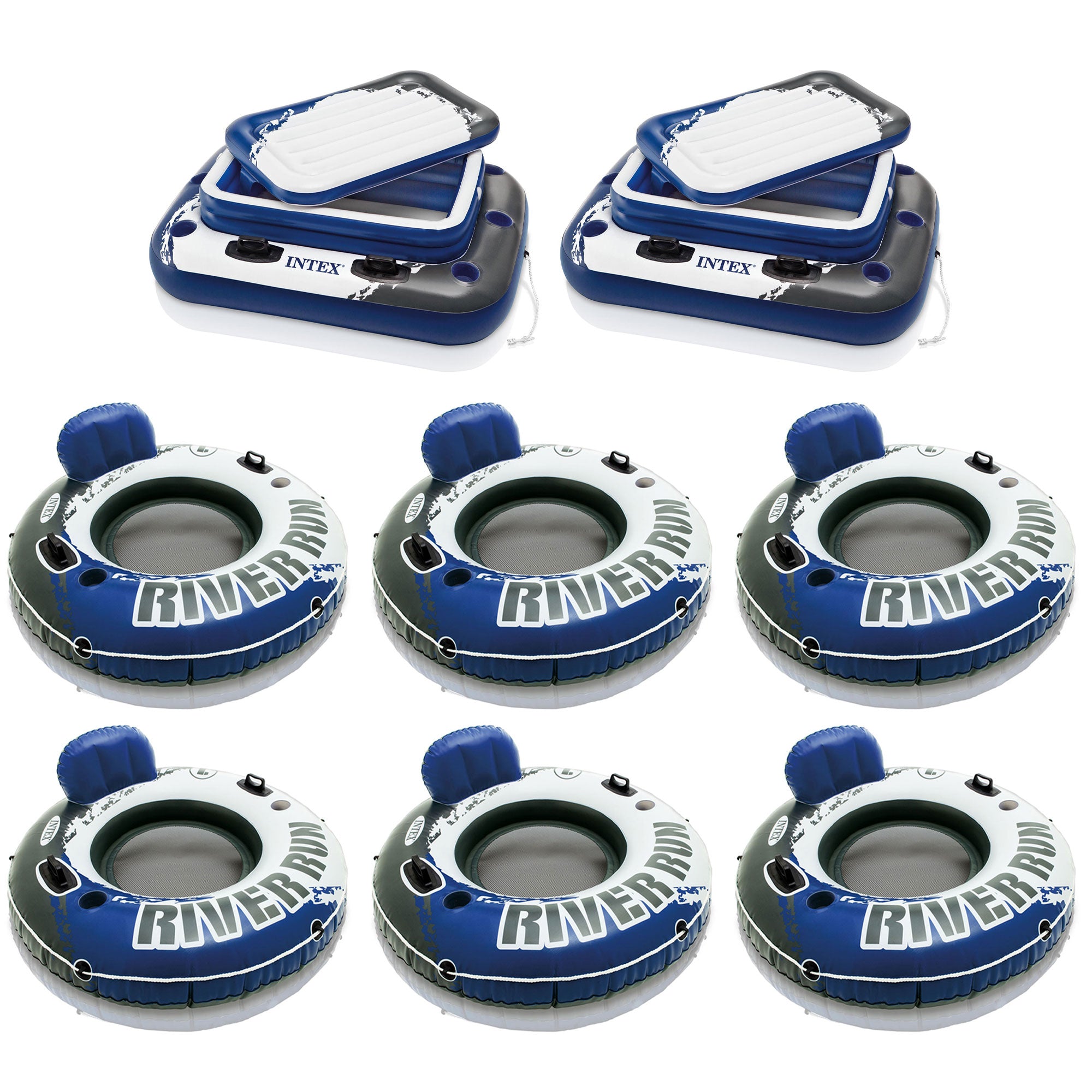 Intex Mega Chill II 72 Can Cooler (2 Pack) & 1 Person Inflatable Raft (6 Pack)
