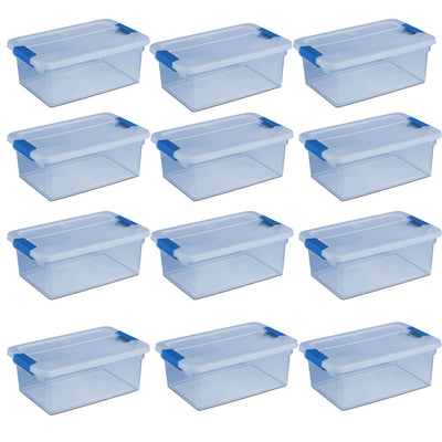 Sterilite ClearView Latch 15 Quart Plastic Storage Container Bin, Blue (12 Pack)
