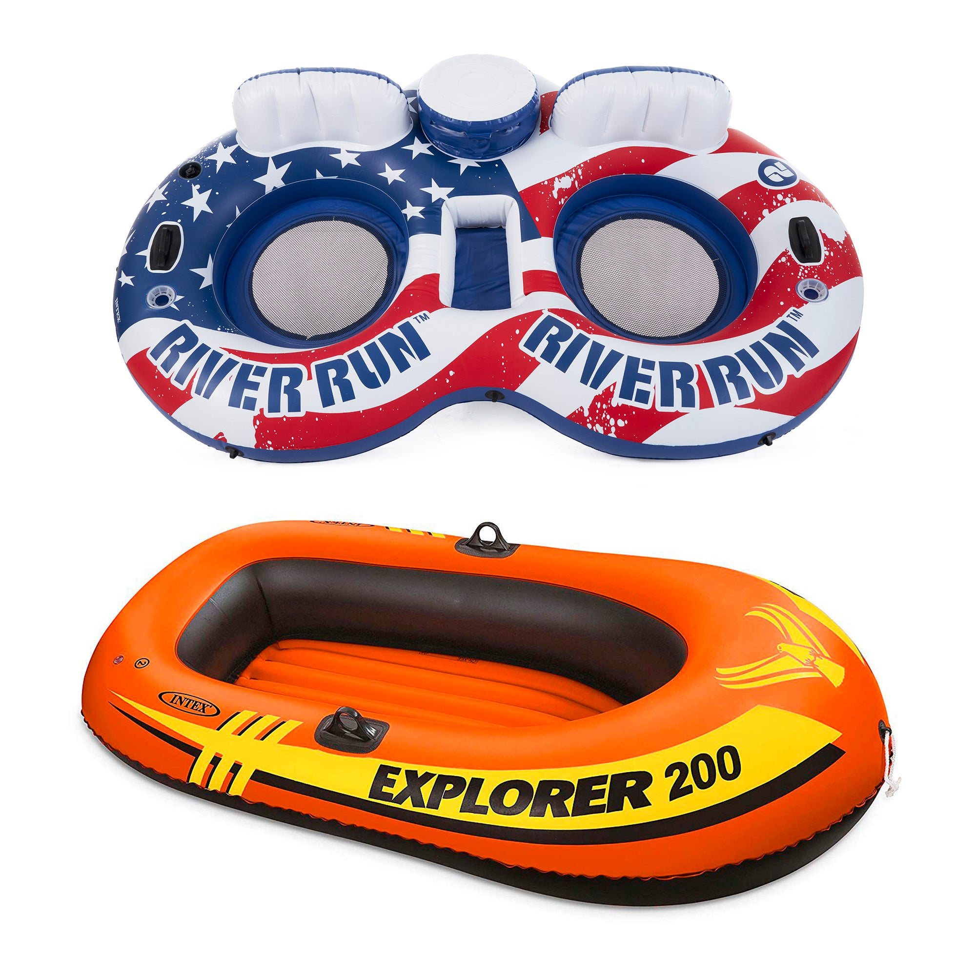 Intex American Flag 2 Person Tube with Cooler and 2 Person Youth Inflatable Raft