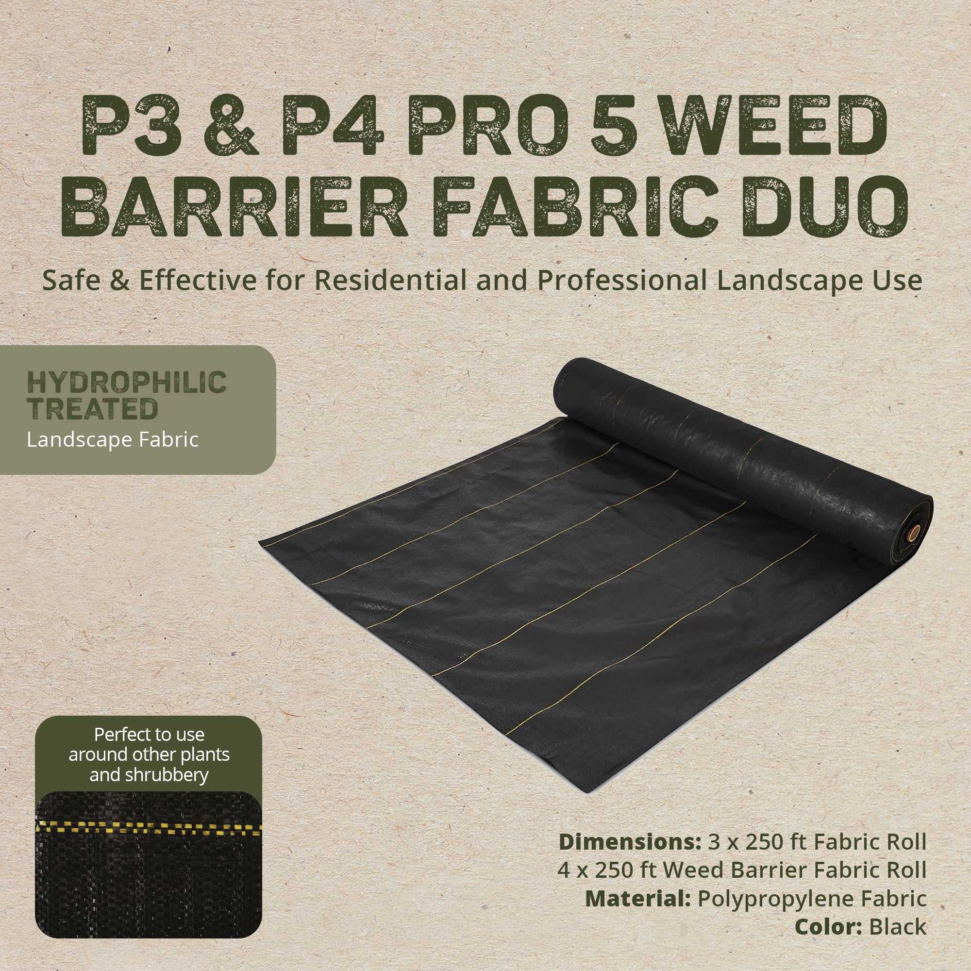 DeWitt 3 x 250 ft Weed Barrier Fabric w/ DeWitt 4 x 250 ft Weed Barrier Fabric - VMInnovations