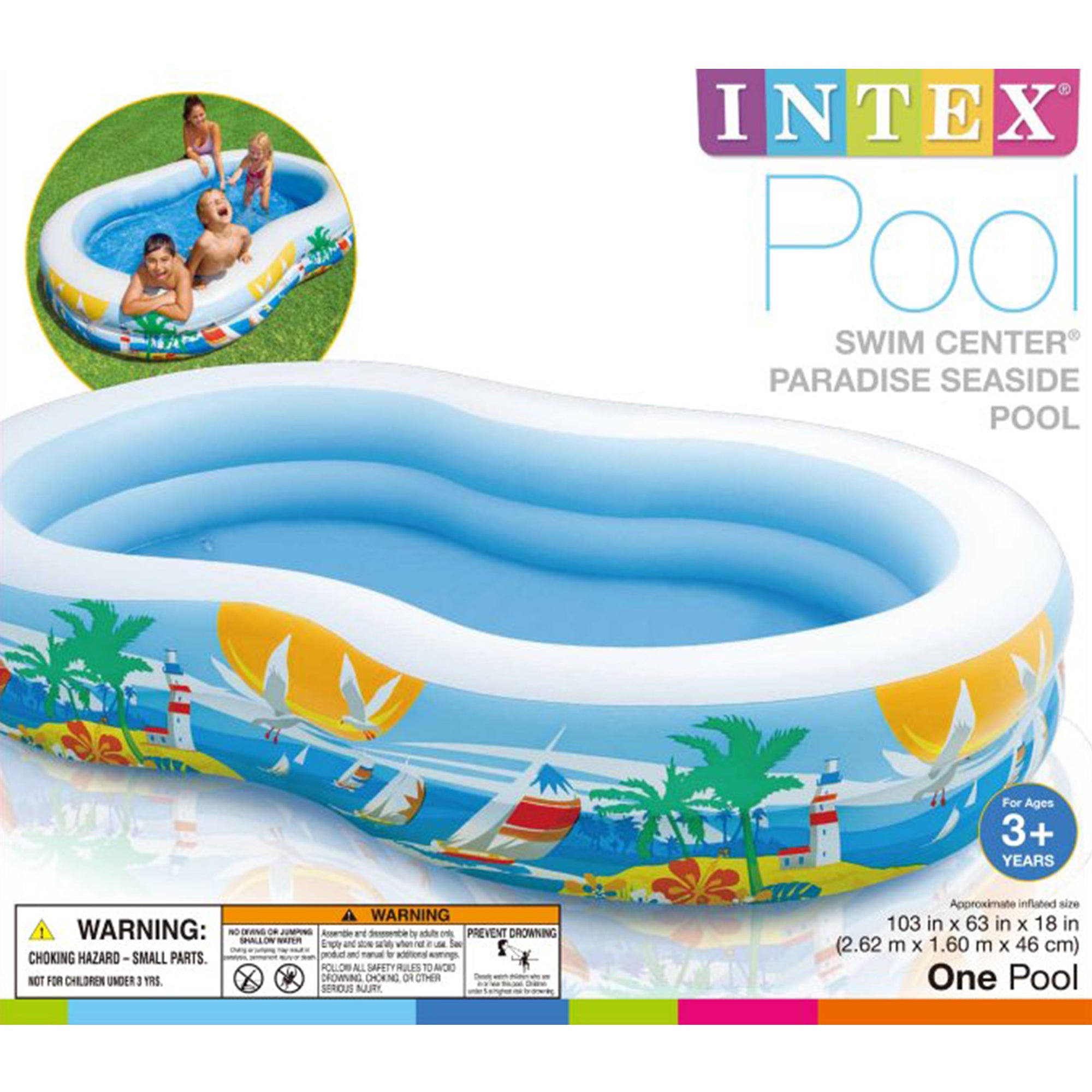 Intex 8.5’x5.25’x18” Seaside Paradise Inflatable Kiddie Pool & Electric Air Pump - VMInnovations