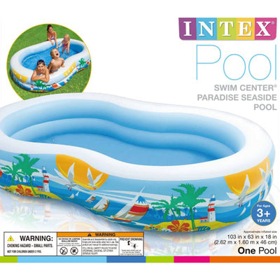 Intex 8.5’x5.25’x18” Seaside Paradise Inflatable Kiddie Pool & Electric Air Pump - VMInnovations