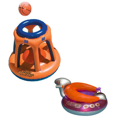 Swimline Basketball Hoop Pool Toy and UFO Lounge Chair Water Float with Blaster
