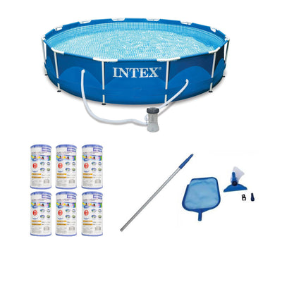 Intex 12' x 30" Swimming Pool, Cleaning Kit, & Replacement Filters (6 Pack) - VMInnovations