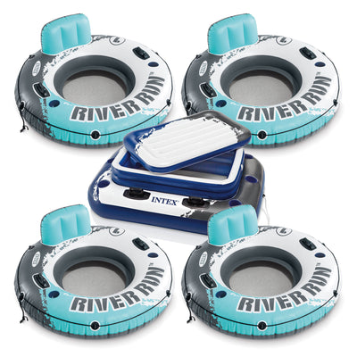 Intex 53" Inflatable Floating Water Raft (4 Pack) & 72 Can Cooler Float