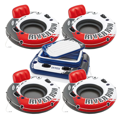 Intex 53" Inflatable Floating Water Raft (4 Pack) & 72 Can Cooler Float