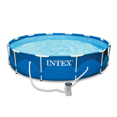 Intex 12 x 2.5 Foot Metal Frame Above Ground Pool with Filter and Accessories