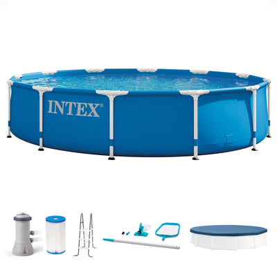 Intex 12 x 2.5 Foot Metal Frame Above Ground Pool with Filter and Accessories