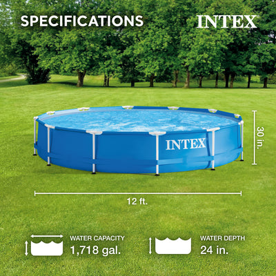 Intex 12 x 2.5 Foot Metal Frame Above Ground Pool with Filter and Accessories