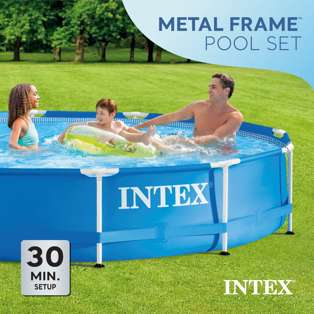 Intex 12 x 2.5 Foot Metal Frame Above Ground Pool with Filter and Accessories