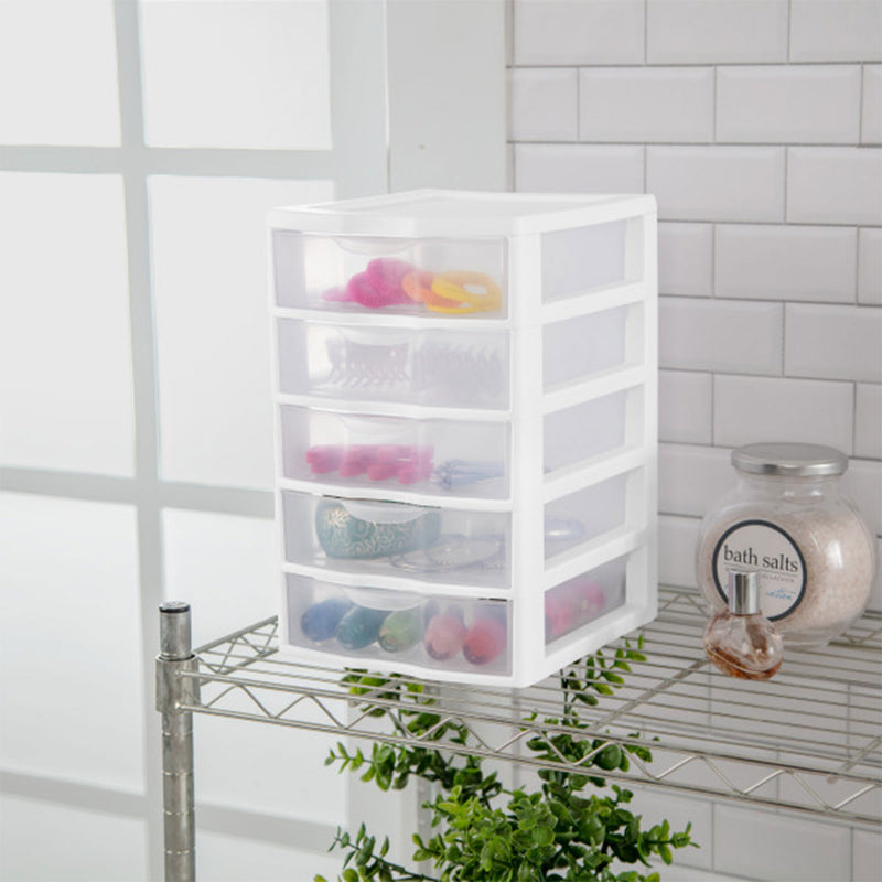 Sterilite Clearview Small Plastic 5 Drawer Desktop Storage Bin System, Pack of 8